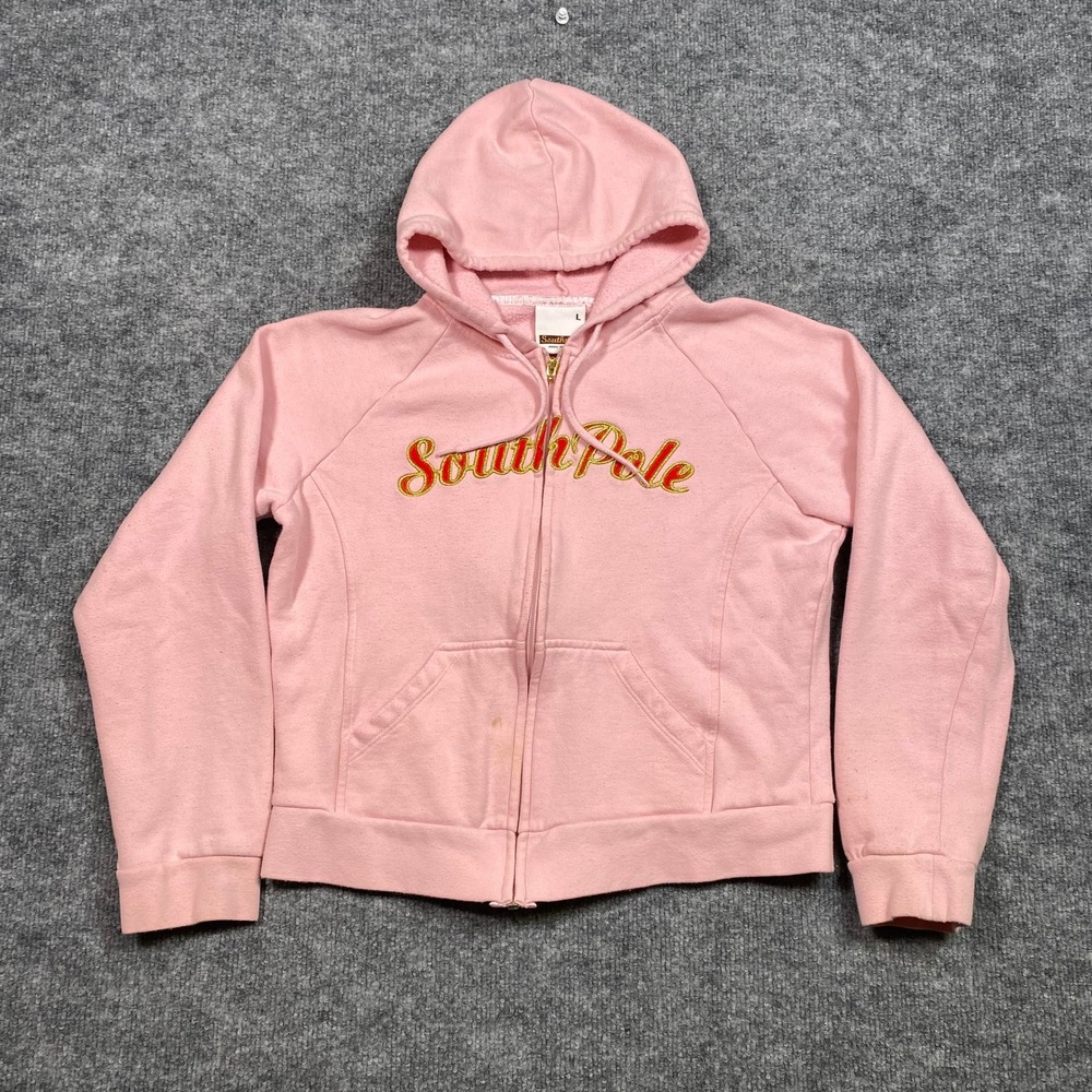 Southpole Womens Pink Full‎ Zip Hoodie Embroidered Logo Y2K Size Large RN82628
